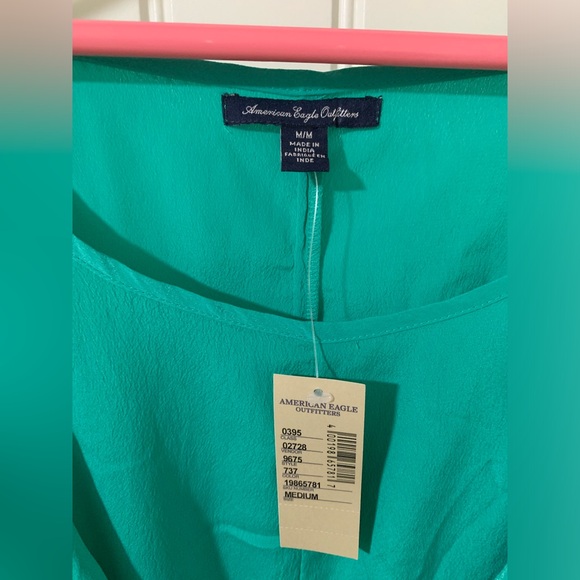 NWT! American Eagle Sea Foam Green/Teal Front Tie Open Button Sleeve Dress Sz. M - Picture 6 of 6